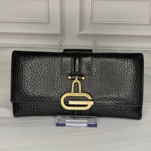 Gucci Handbags - Gucci Black Leather Horsebit Long Wallet Gold Hardware Continental
